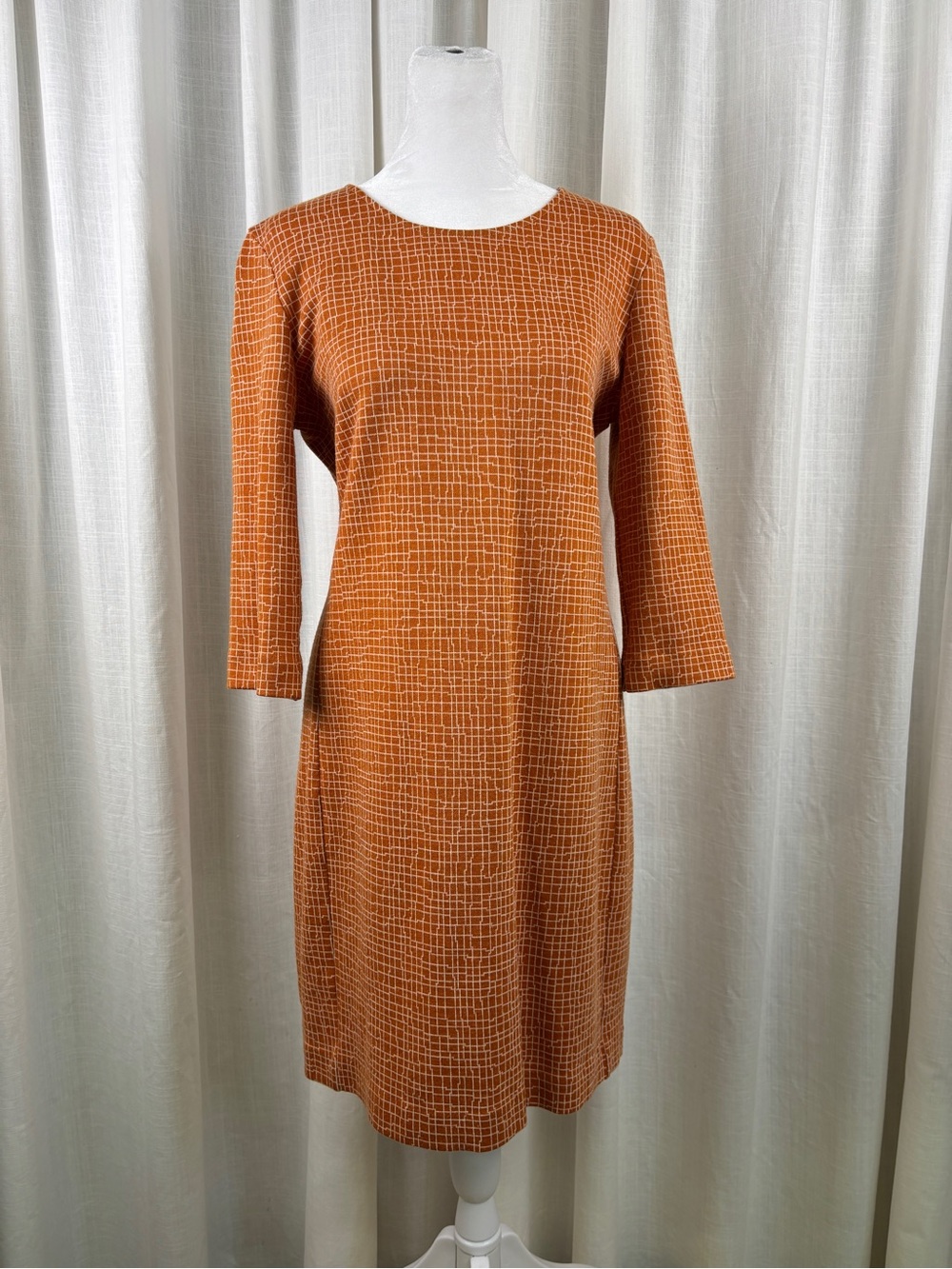 Theory Soft Orange Grid-Pattern Mini Shift Dress